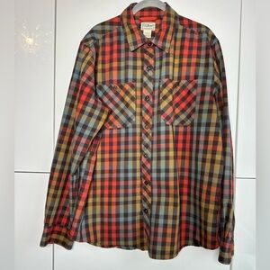 L.L. Bean Men’s Flannel Shirt Large Red Orange Blue  Outdoor Work Grandpacore
